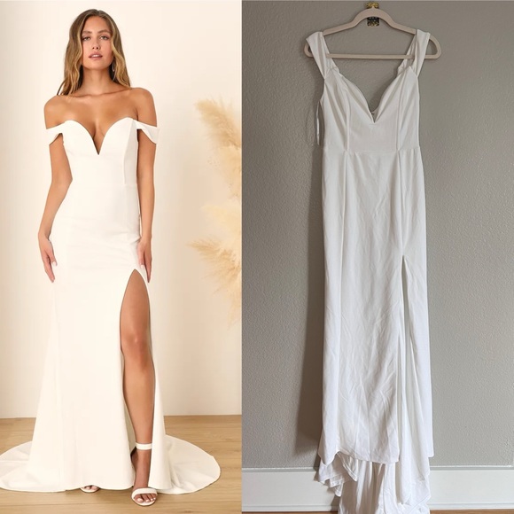Lulus Dresses & Skirts - Wedding Gown Idyllic Perfection White Plunge Sleeveless Mermaid Maxi Dress